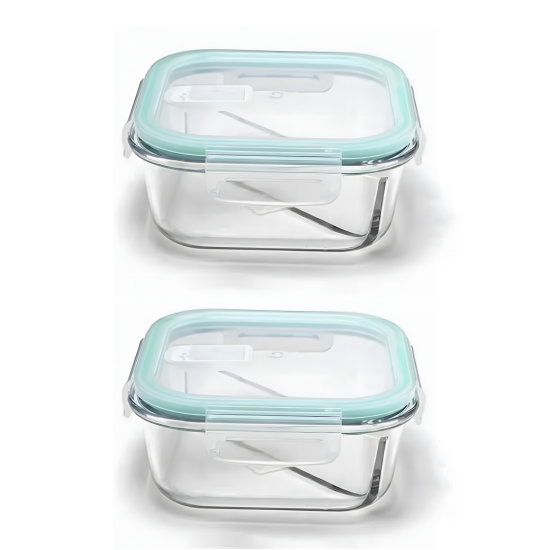Glass Tupperware with Plastic Lid 750ml 2 Pcs Set